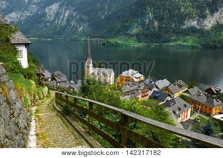 Hallstatt Austria Hallstattsee Austria. Hallstatt village view with the lake in the background
