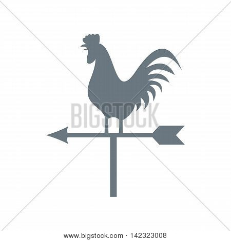 White weather vane with cock icon in flat style on a white background