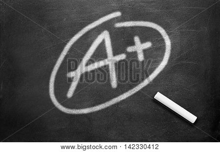 Chalk and grade a plus write on chalkboard background