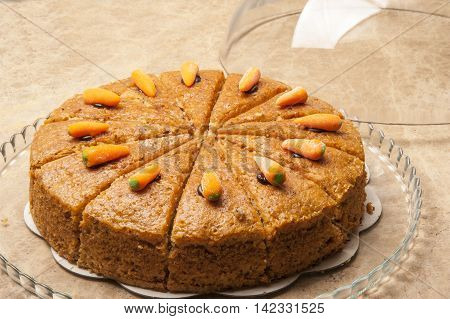 Anatolian style carrot cake into slices ready to serve
