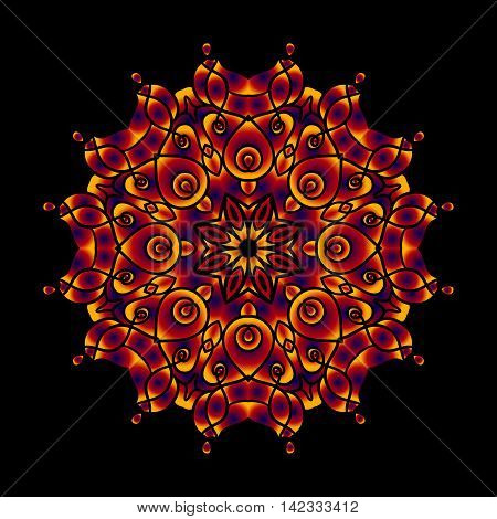 Colorful decorative card with mandala of swirling waves. Creative modern idea