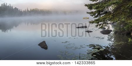 Misty Dawn On A Lake In Ontario, Canada