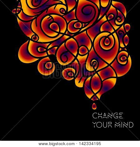 Colorful decorative invitation card with swirling waves and motivation quote. Inspiration card