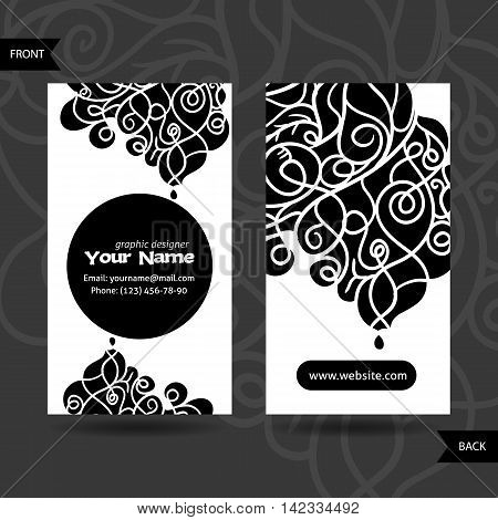 Colorful decorative design of business card with swirling waves. Modern style