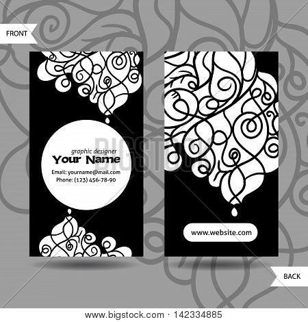 Colorful decorative design of business card with swirling waves. Modern style