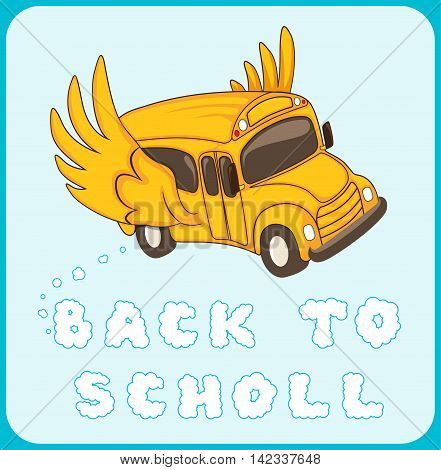 Back to school. Winged bus. Vector illustration
