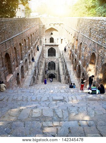 ruins of an ancient well Agrasen ki Baoli allegedly 12th century. India. Delhi