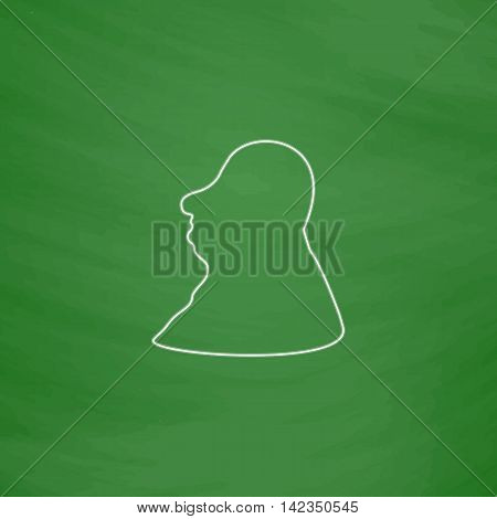 facial profile Outline vector icon. Imitation draw with white chalk on green chalkboard. Flat Pictogram and School board background. Illustration symbol