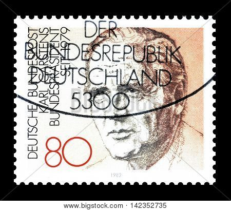 GERMANY - CIRCA 1982 : Cancelled postage stamp printed by Germany, that shows Karl Carstens.
