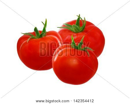 Three ripe red tomatoes on a white background