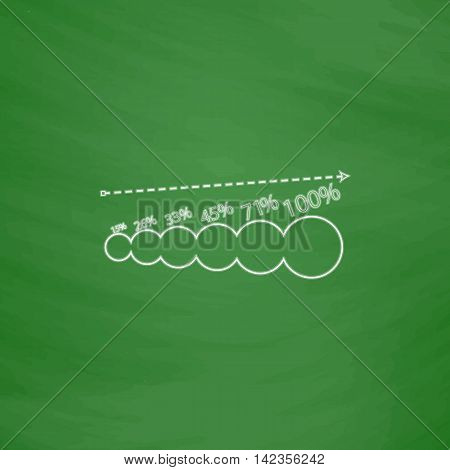 growing graph Outline vector icon. Imitation draw with white chalk on green chalkboard. Flat Pictogram and School board background. Illustration symbol