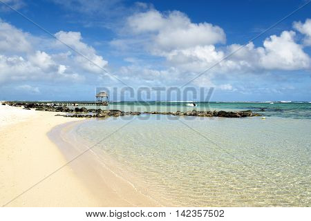Beautiful tropical rocky beach, Bel Ombre, Mauritius island