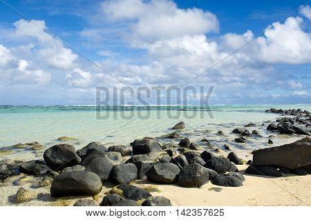 Beautiful tropical rocky beach, Bel Ombre, Mauritius island