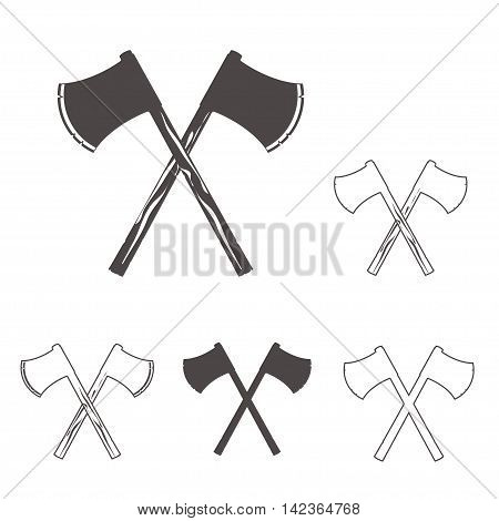 Crossed axe silhouettes set for logo, design emblems, templates. vector eps10