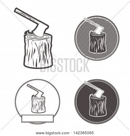 Axe on stump silhouette icons for logo, design emblems, templatesset. vector illustration. eps10