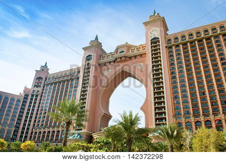 DUBAI, UAE - CIRCA JANUARY 11: Fasade of Atlantis the Palm luxury hotel, Dubai, UAE circa January 2011