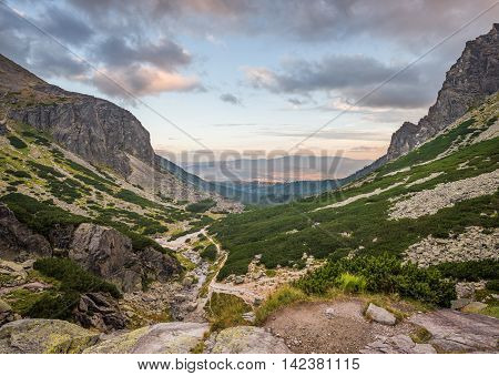 Mountain Landscape on Cloudy Day. Mlynicka Valley High Tatra Slovakia.