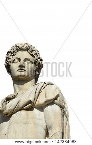 Ancient marble statue of Dioskouri at the top of monumental balustrade in Capitoline Hill Rome (without background)