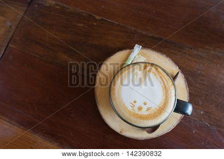 hot fresh coffee in white cup on marble table brick wall and white saucer sugar and cream cappuccino coffee mocha coffee espresso coffee latte coffee