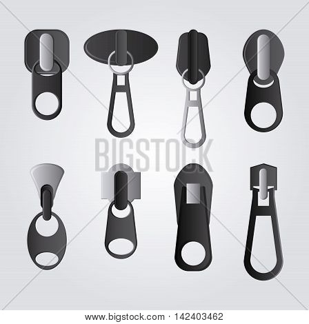 Zip zipper cloth metal teeth icon set. Isolated and flat illustration.