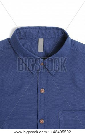 Blue plain cotton male shirt White background.