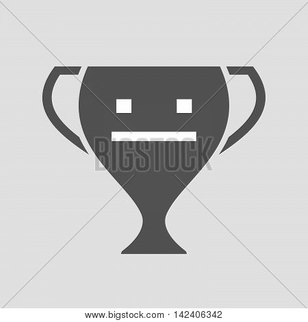 Isolated Award Cup Icon With A Emotionless Text Face