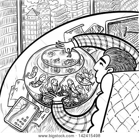 Head of the wages paid office workers doodle version