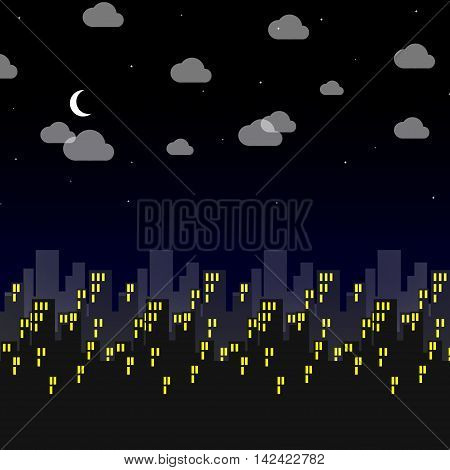Night city vector illustration, Modern city at night