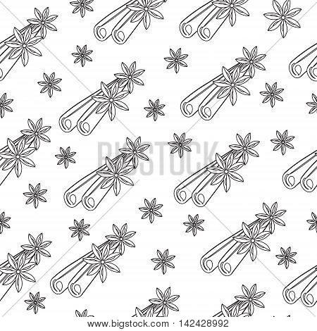 Cinnamon sketch seamless texture cinnamon doodle style background wallpaper. Vector illustration