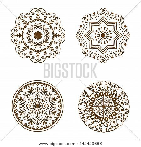Hand drawn henna abstract mandala pattern flowers and paisley doodle coloring page. Henna decorative mandala pattern ethnic flower. Decoration mandala pattern ornament floral indian design.