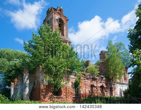 The ruins of the old Church of the Resurrection (1799) in the village Ogarkova. Yaroslavl region Russia