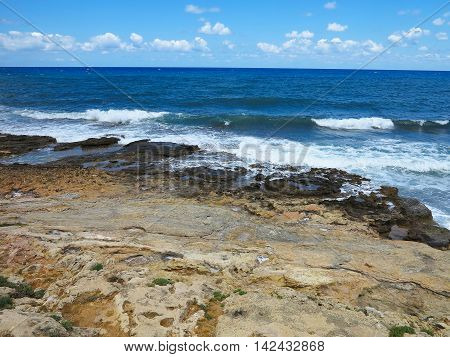 Clear azure sea water landskape and rocks near Crete coast Greece