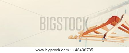 Empty Open Cloth Rail Wooden Hangers Long Banner
