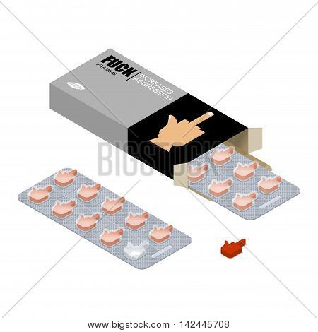 Fuck Vitamins. Evil Pills. Tablets In Pack. Natural Drugs To Increase Aggression In Form Of Bad Hand