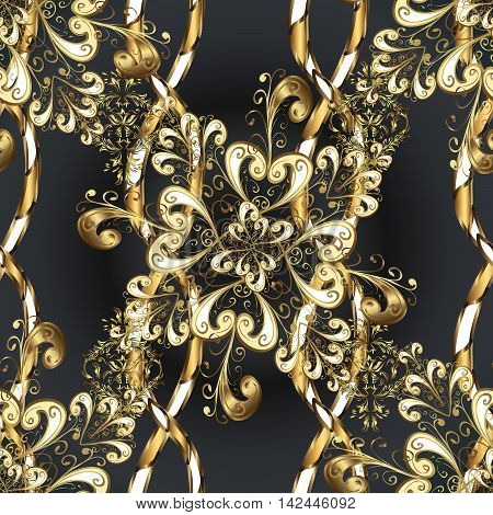 Vintage pattern on black background with golden elements.