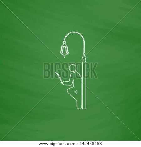 Man reading Outline vector icon. Imitation draw with white chalk on green chalkboard. Flat Pictogram and School board background. Illustration symbol