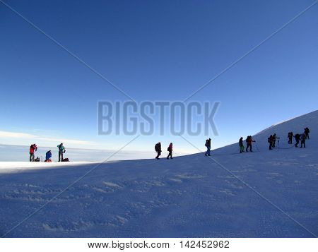 Climbing Mount Kazbek, the Caucasus. Extreme emotions.