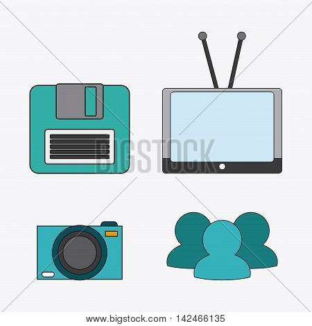 tv camera diskette connect communicaitons social network icon. colorful illustration
