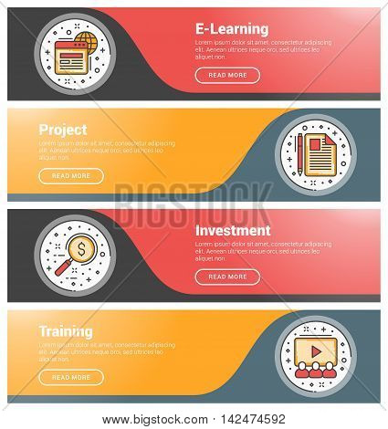 Flat Design Concept. Set Of Flat Line Business Website Banner Templates. Template For Wesite Headers