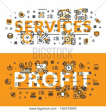 Serivces And Profit Heading, Title, Web Banner. Horizontal Colored In White And Yellow Flat Vector I