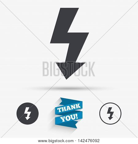 Photo flash sign icon. Lightning symbol. Flat icons. Buttons with icons. Thank you ribbon. Vector