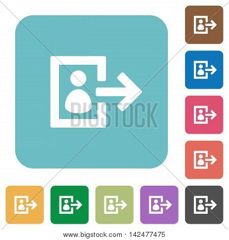 Flat user logout icons on rounded square color backgrounds.