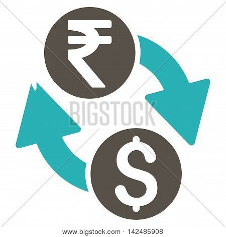Dollar Rupee Exchange icon. Glyph style is bicolor flat iconic symbol with rounded angles, grey and cyan colors, white background.