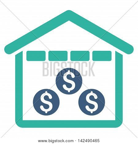 Money Depository icon. Vector style is bicolor flat iconic symbol with rounded angles, cobalt and cyan colors, white background.