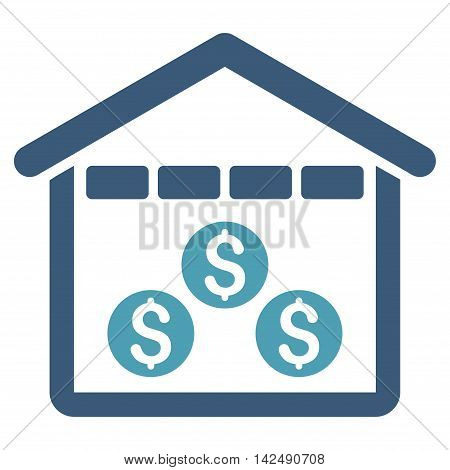 Money Depository icon. Vector style is bicolor flat iconic symbol with rounded angles, cyan and blue colors, white background.