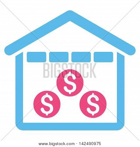 Money Depository icon. Vector style is bicolor flat iconic symbol with rounded angles, pink and blue colors, white background.