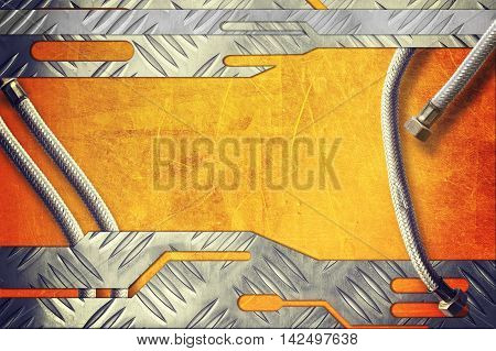 metal plate on metallic gold background with metal pipe