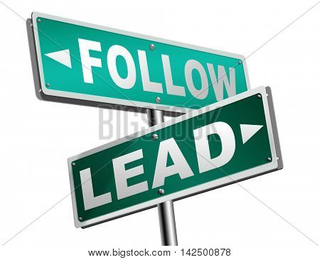 follow or lead following or catch up the natural leader,leaders or followers in business chief in command or leadership leading to victory 3D illustration