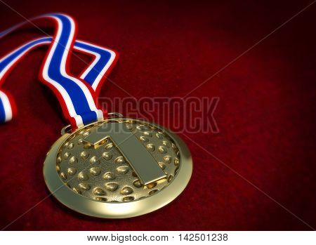3D rendering Golden medal on the red background.