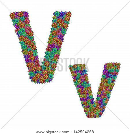 letter V made from bromeliad flowers isolated on white background with clipping path